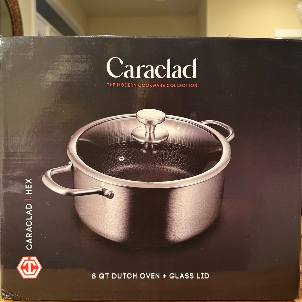 Caraclad Hex Cookware Technology 8qt Dutch Oven with Glass Lid NIB